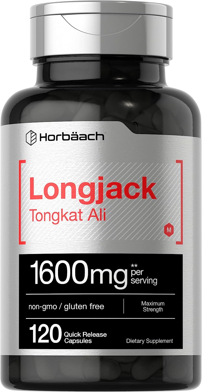 Longjack Tongkat Ali 1600 mg | 120 Capsules | Longifolia Root Extract Powder | Maximum Strength Formula | Non-GMO, Glute