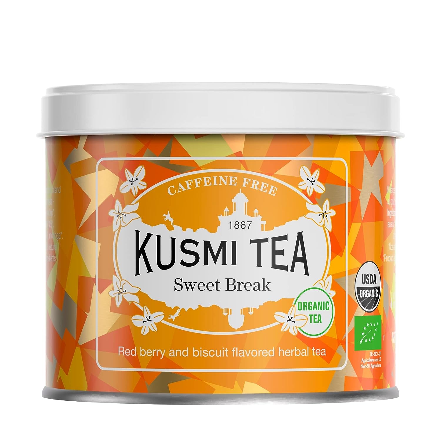 Kusmi Tea Sweet Break - Loose Tea Tin - Organic Herbal Tea with Hibiscus, Red Berry & Hints of Cookie - Caffeine Free - Enjoy Hot or Iced