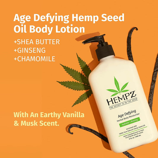 HEMPZ Body Lotion Age Defying - Vanilla & Musk Daily Moisturizing Cream, Shea Butter Body Moisturizer - Skin Care Products, Hemp Seed Oil - Large