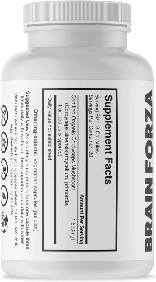 Brain Forza Organic Cordyceps Capsules, Cordyceps Sinensis Mushroom fo