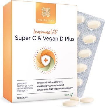 healthspan Vitamin C & Vegan Vitamin D3 | 60 Tablets | Support Immune 63 Grams