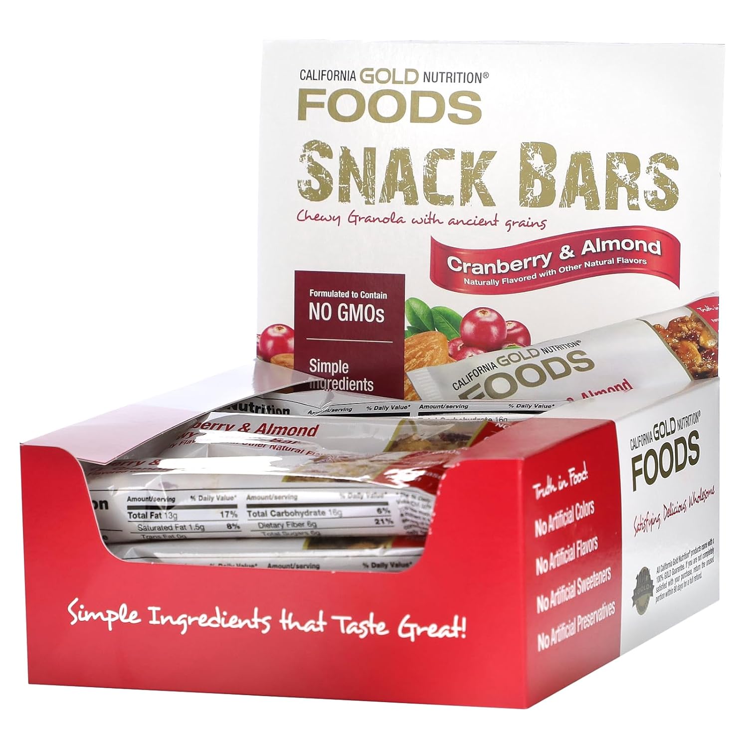 FOODS, Cranberry & Almond Chewy Granola Bars, 12 Bars, 1.4 oz (40 g)