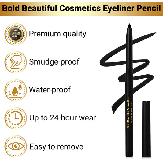 Mechanical Eyeliner Pencil by Bold Beautiful Cosmetics Smudge-Proof and Waterproof, Black