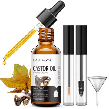 Lanthome Castor Oil for Eyelashes and Eyebrows, 1.7 fl.oz Organic Jamaican Black Castor Oil Cold Pressed Hair Growth Oil