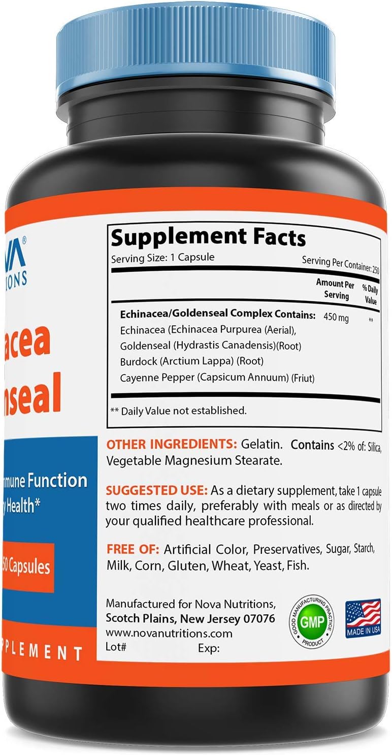 Nova Nutritions Echinacea Goldenseal Complex 450 mg (Non-GMO) - Suppor