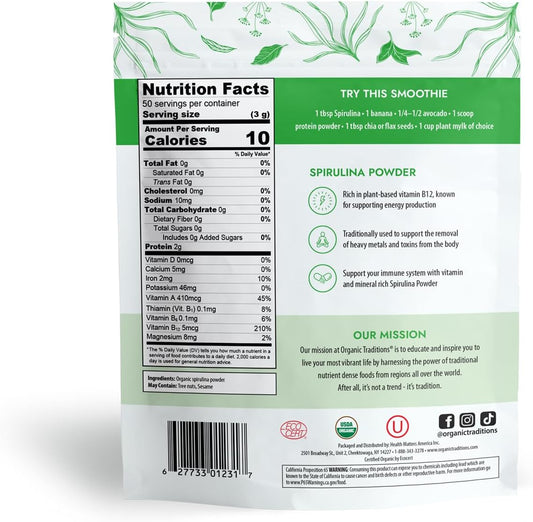 Organic Traditions Spirulina Powder - 5.3oz