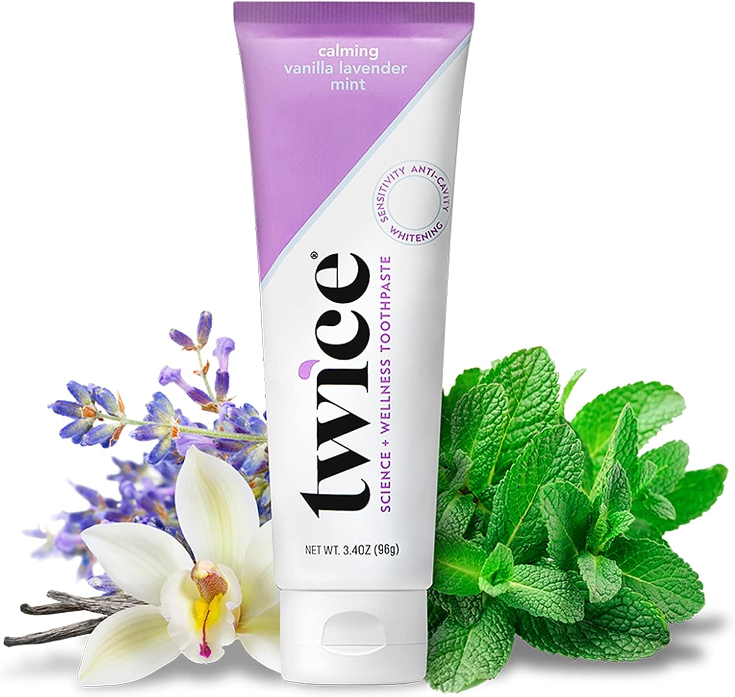 Twice Toothpaste - SLS Free Toothpaste with uoride for Tooth Remineralization - Sensitive Teeth Whitening with Cavity Protection - (Calming Vanilla Lavender Mint)