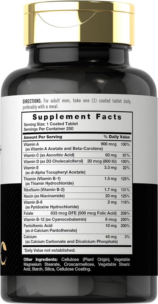 Multivitamin for Men 50 and Over | 250 Count | with B Vitamins, Vitamin D, Magnesium & Zinc | Gluten Free Supplement | b