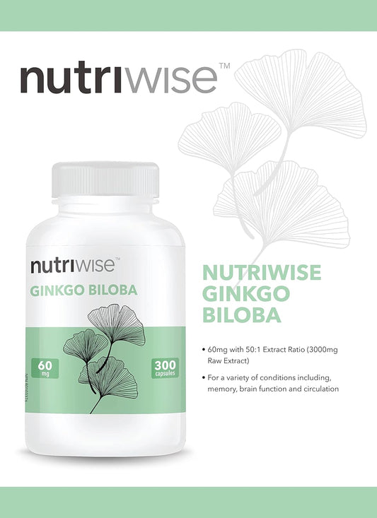 Nutriwise Ginkgo Biloba 60mg with 50:1 Extract Ratio (3000mg Raw Extra