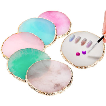 ZOOFOX 6 Pieces Resin Nail Art Palette, Nail Art Painting Mixed Color Palette with Gold Edge, Nail Gel Color Makeup Display Board