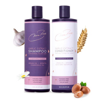 Nora Ross Garlic Shampoo & Conditioner for Normal to Dry Hair with Pleasant Chamomile Scent, Hair Thickening & Volumizing Shampoo, Clarifying Shampoo for Build Up with Keratin, Aloe Vera, Argan Oil & Wheat Amino Acids, 16