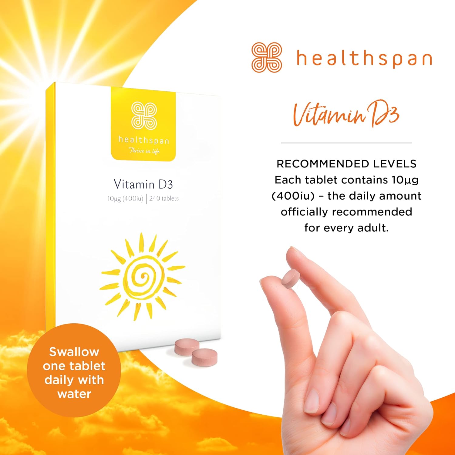 Healthspan Vitamin D3 10µg (8 Months' Supply) | Support Your Immune He