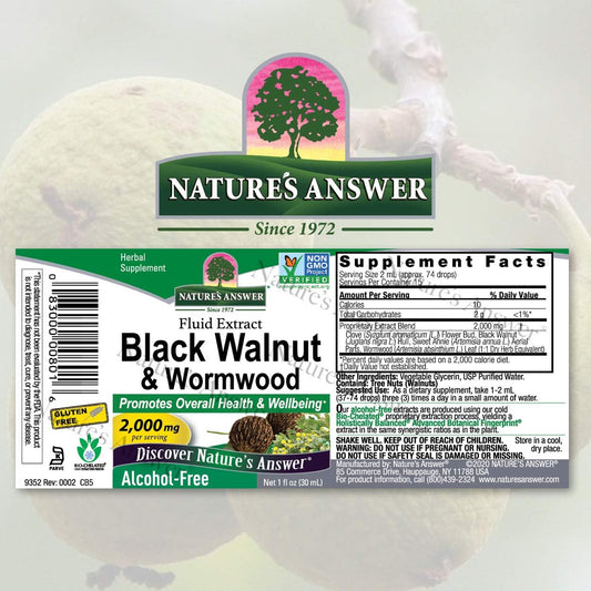 Natures Answer Black Walnut And Wormwood 1 Oz 30Ml 200Mg. Extract, Liquid,Promotes Digestion,Vegetable Glycerin And Puri