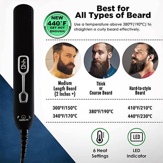 Aberlite EDC - Premium Beard Straightener Brush for Men - Professional Straightening Tool Heated Comb - Beard Kits for Men - Beard Kits Gift Sets Men - Beard Grooming Kit for Men Gift Set (Black)