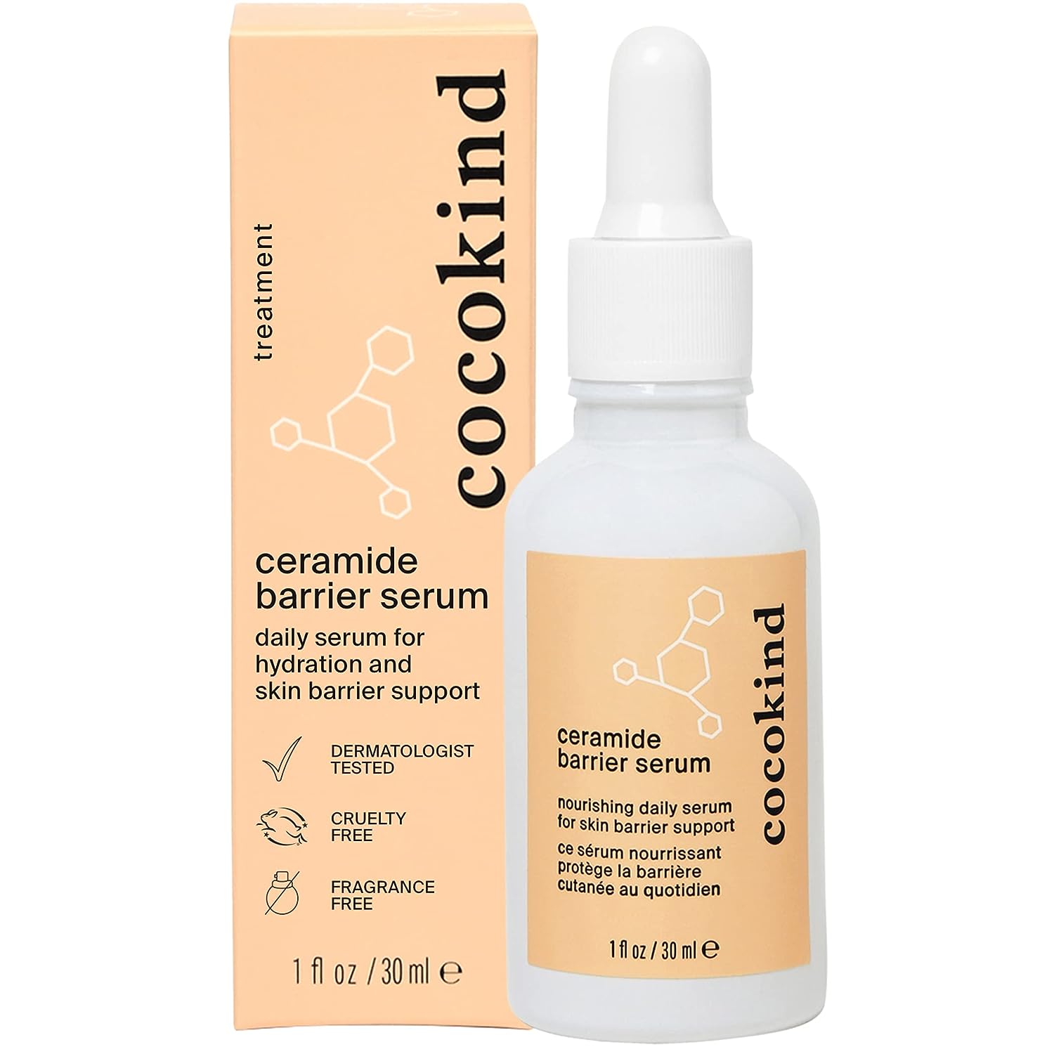 Cocokind Ceramide Serum, Hydrating Serum for Face, Skin Barrier Repair Face Serum with Ceramides, Ceramide Moisturizer and Lactic Acid Serum