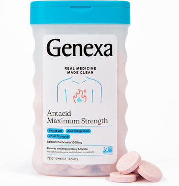 Genexa Antacid Maximum Strength - 72 Tablets - Calcium Carbonate Acid 7.05 Ounces