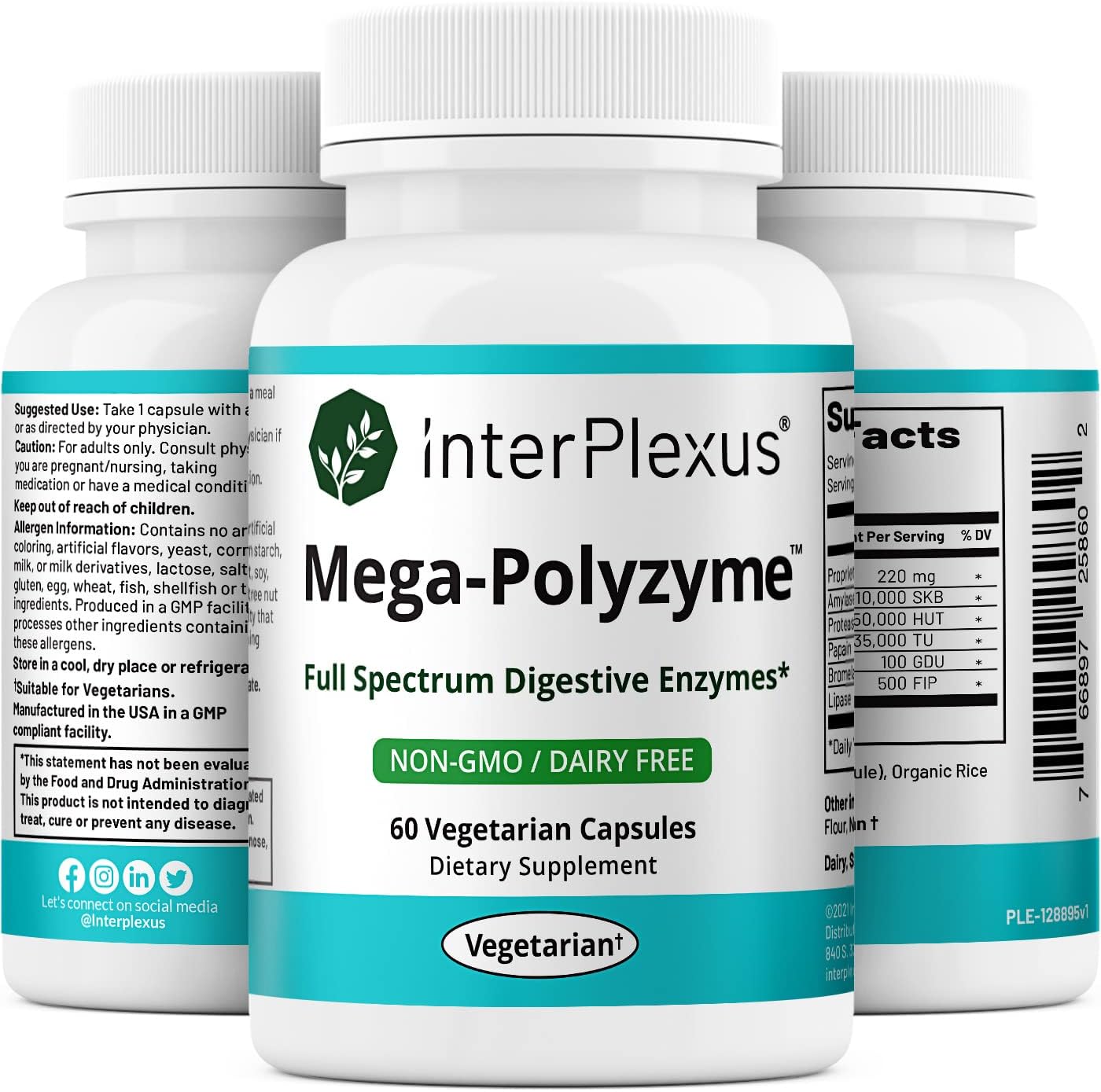 InterPlexus Mega-Polyzyme - Full Spectrum Vegetarian Digestive Enzymes