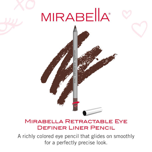 Mirabella Eyeliner Eye Definer Pencil - Twig, .57g/.02 Retractable Eye-Liner Pencil with Built-In Sharpener – Water-resistant, easy-glide formula for Precise, and Smooth for Eye Definition - Paraben-Free