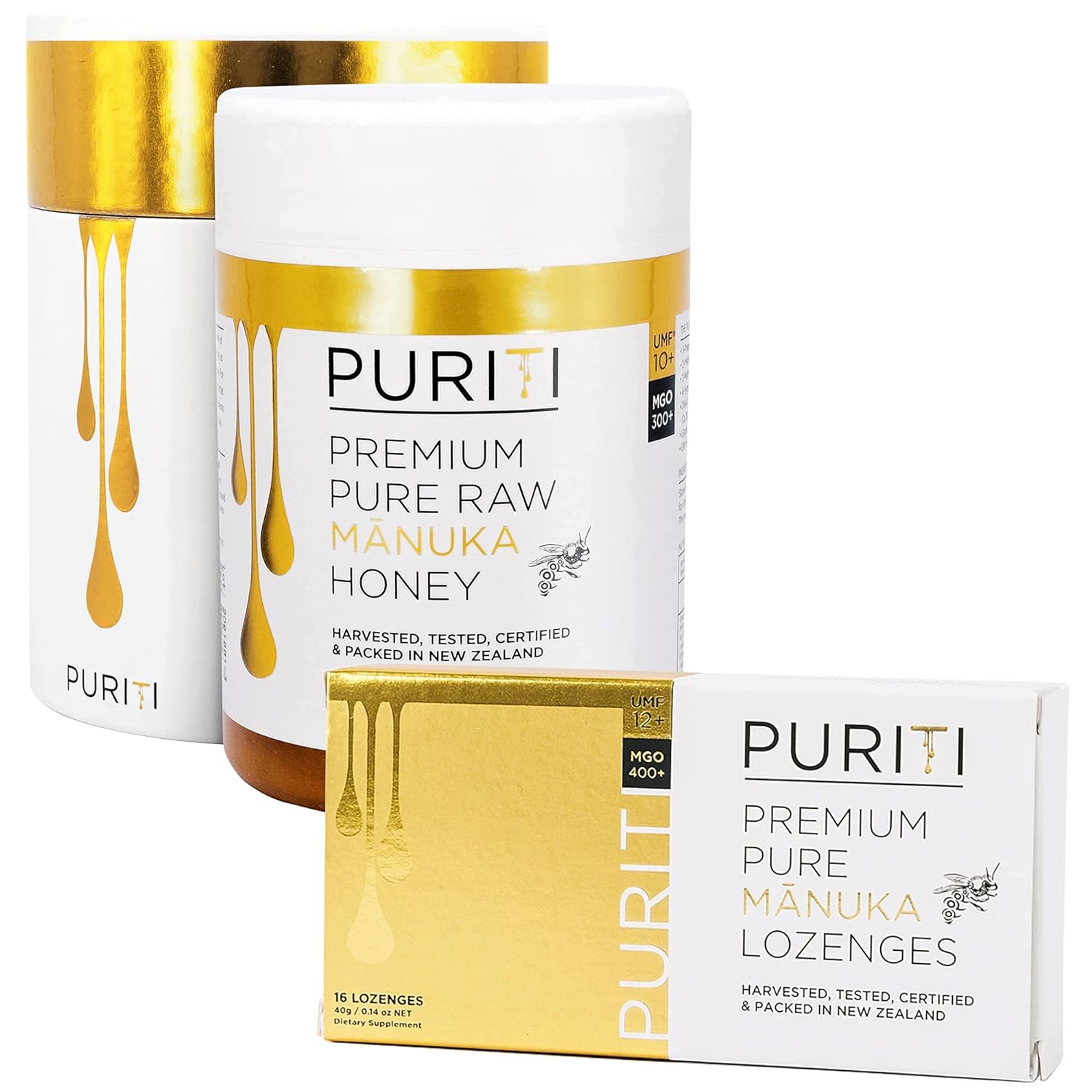 PURITI Manuka Honey Lozenges UMF 12+ (16 Pack) Manuka Honey UMF 10+ | Premium Sugar Free Throat Soothers for Coughs & So