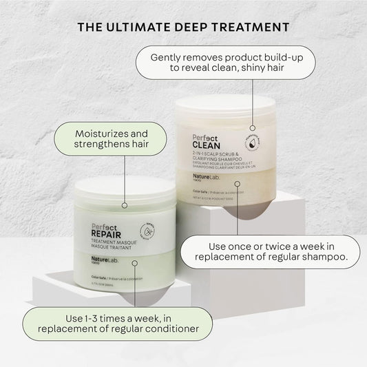 NatureLab Tokyo Treatment Duo: Perfect Shine Clarifying Scalp Scrub 8.1  & Perfect Repair Treatment Masque 6.7