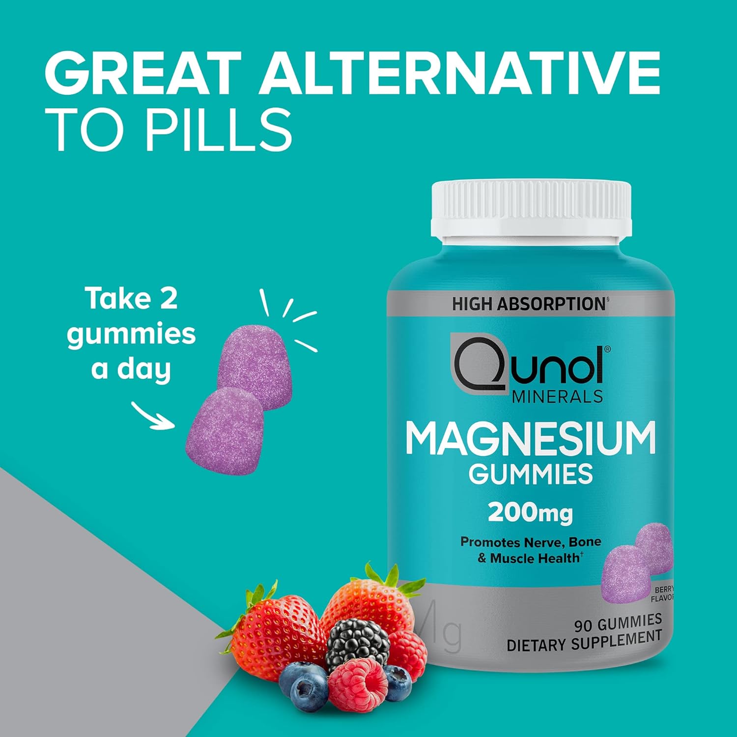 Qunol Magnesium Gummies for Adults, 200mg Magnesium Citrate High Absor