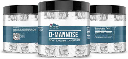 Earthborn Elements D-Mannose 200 Capsules, Pure & Undiluted, No Additives