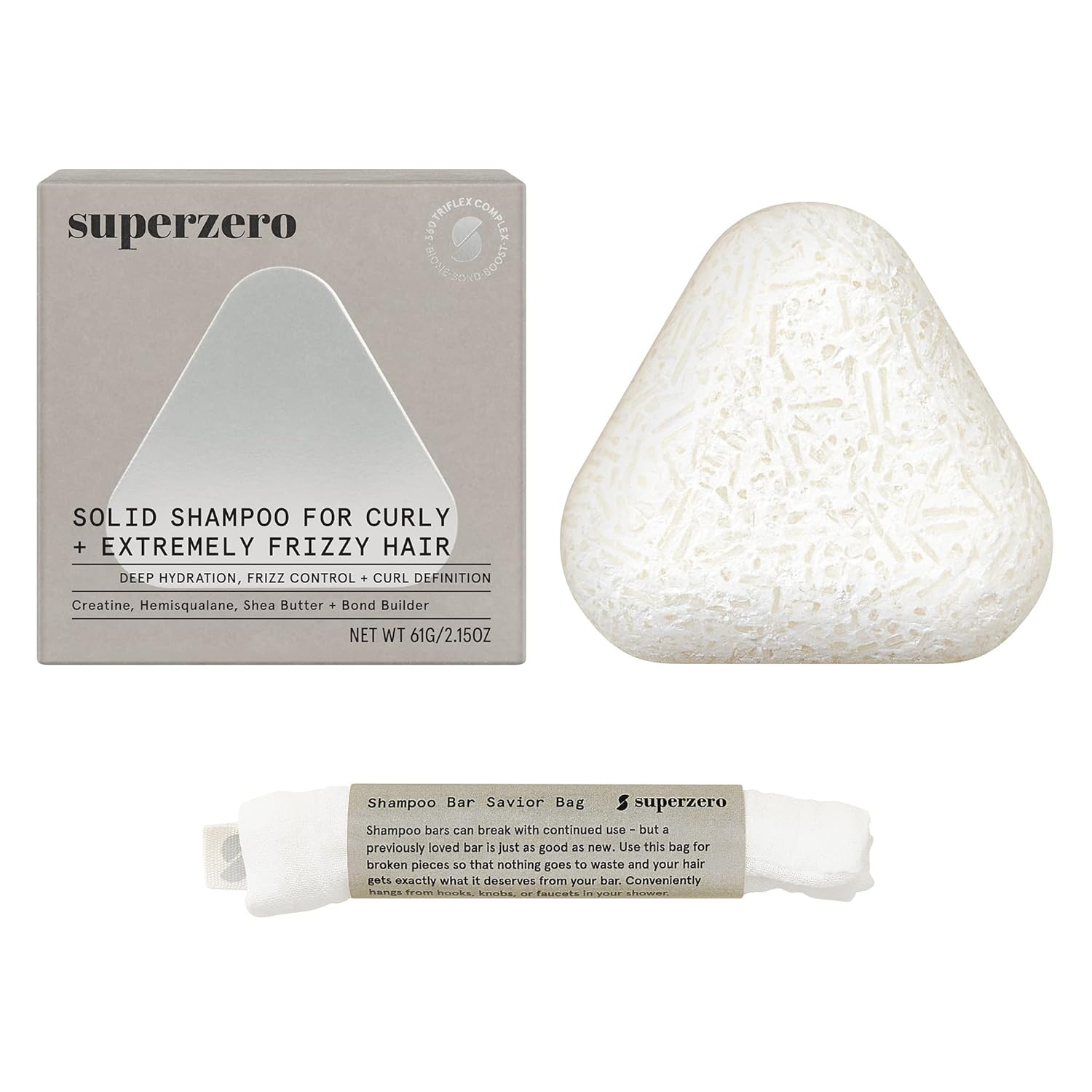 SUPERZERO Solid Shampoo Bar for Curly, Coily & Extremely Frizzy Hair, Made With Clean & Organic Ingredients, Sulfate-Free, Cruelty-Free & Vegan