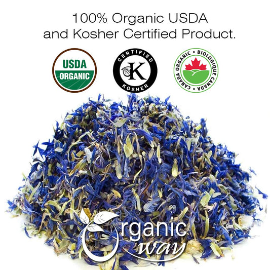 Organic Way Premium Cornflower Petals Blue | Herbal Tea (Centaurea cyanus) - European Wild-Harvest | Organic & Kosher Certified | Vegan, Non GMO & Gluten Free | USDA Certified | Origin - Albania