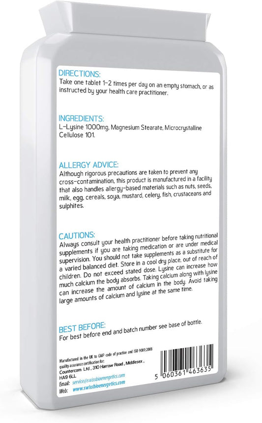 L-Lysine Tablets 1,000Mg 90 Tablets - High Strength Essential Amino Ac141 Grams