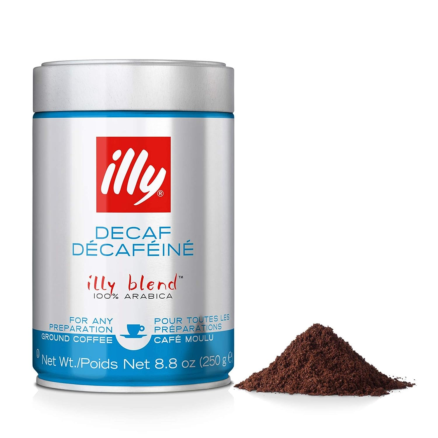 illy Decaffeinated Ground Espresso Coffee, Classic Medium Roast with Notes of Toasted Bread, 100% Arabica Coffee, No Preservatives, Can (Pack of 2)