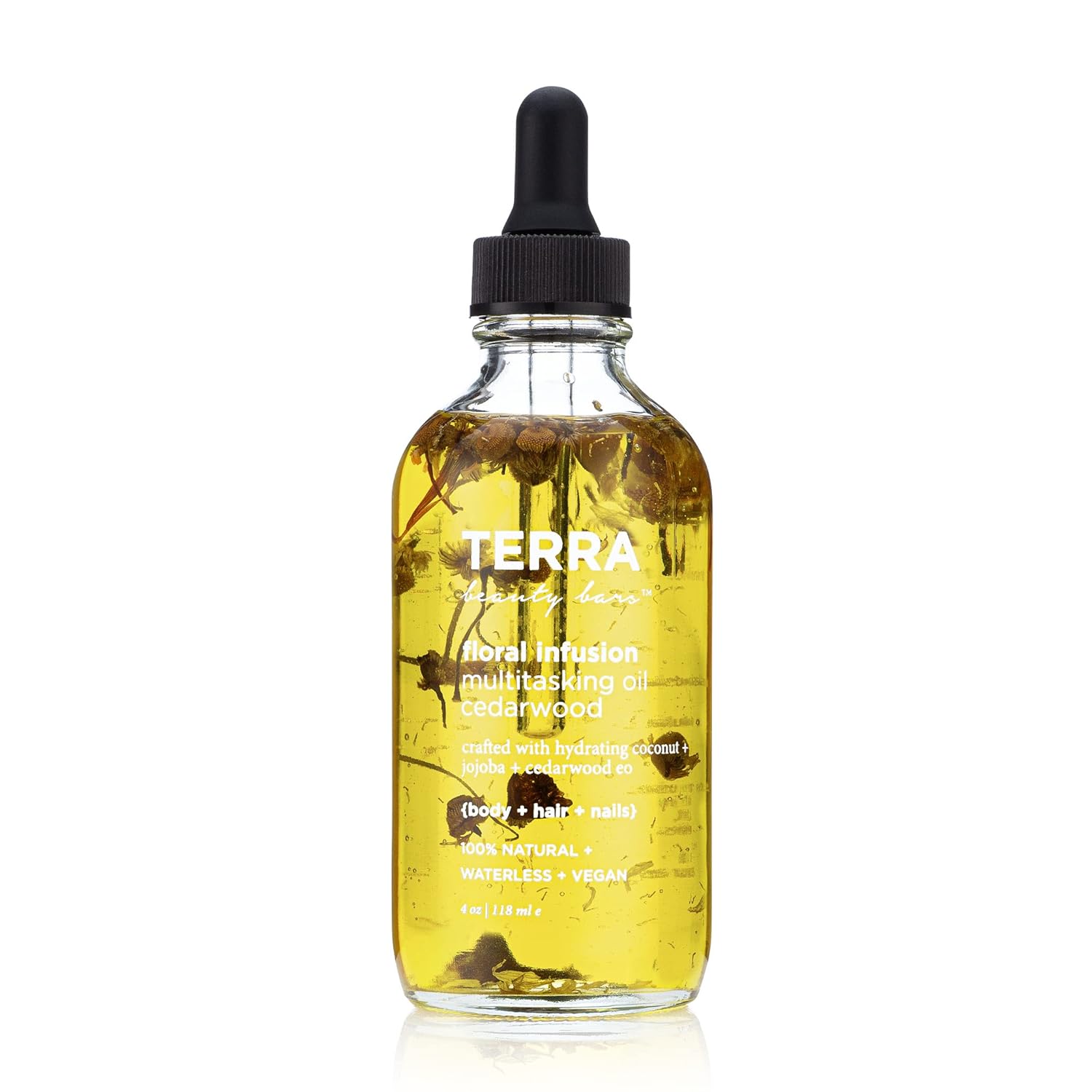 Terra Beauty Bars oral Infusion Multitasking Body, Nail and Hair Oil Cedarwood, 4 in glass bottle with dropper