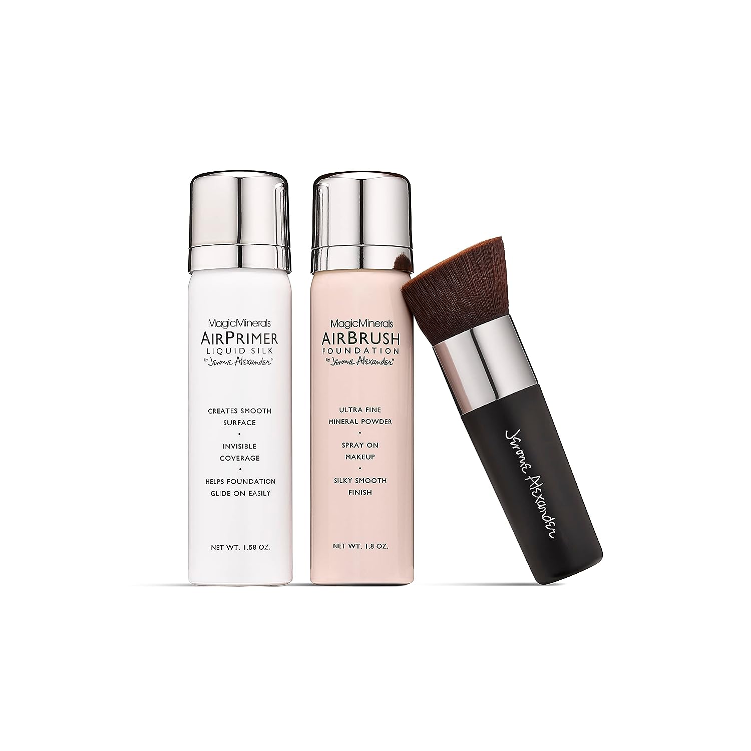 MagicMinerals AirBrush Foundation by Jerome Alexander – 3pc Spray Makeup Set with Anti-aging Ingredients for Smooth Radiant Skin (3 Piece Set, Light)