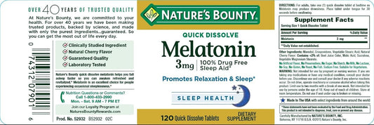 Nature's Bounty Melatonin 3 mg Tablets, 120 Count