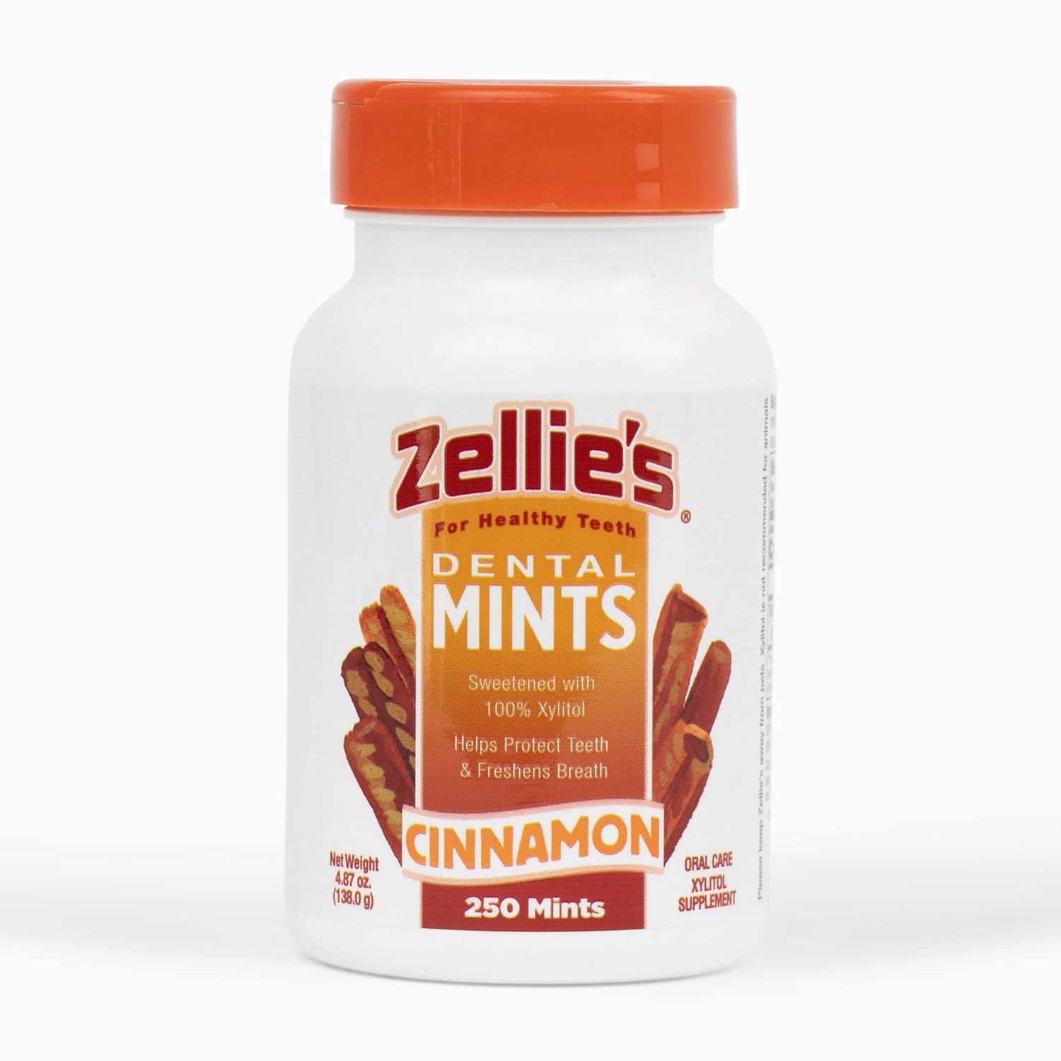 Zellie'S | 100% Xylitol Sugar Free Cinnamon Breath Mints | Non-Gmo, Low-Calorie, Gluten Free, Vegan & Kosher Mints (250