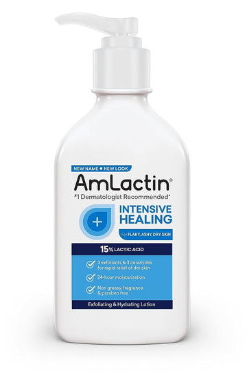 AmLactin Rapid Relief Restoring Body Lotion – 7.9  Pump Bottle – 2-in-1 Exfoliator and Moisturizer with Ceramides and 15% Lactic Acid for 24-Hour Relief from Dry Skin