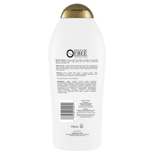 OGX Nourishing + Coconut Milk Moisturizing Shampoo for Strong & Healthy Hair, with Coconut Milk, Coconut Oil & Egg White Protein, Paraben-Free, Sulfate-Free Surfactants, 25.4