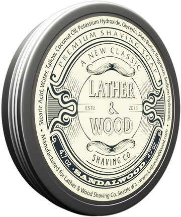 Lather & Wood Shaving Soap - Sandalwood - Simply the Best Luxury Shaving Cream - Tallow - Dense Lather with Fantastic Scent for the Worlds Best Wet Shaving Routine. 4.6  (Sandelwood)