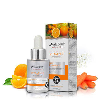 ASTABERRY Indulge Vitamin C Face Serum, Anti Aging Brightening Serum with Hyaluronic Acid, Niacinamide, Vitamin E, B3 & B5 for Dark Spots, Even Skin Tone, Fine Lines & Wrinkles, 1