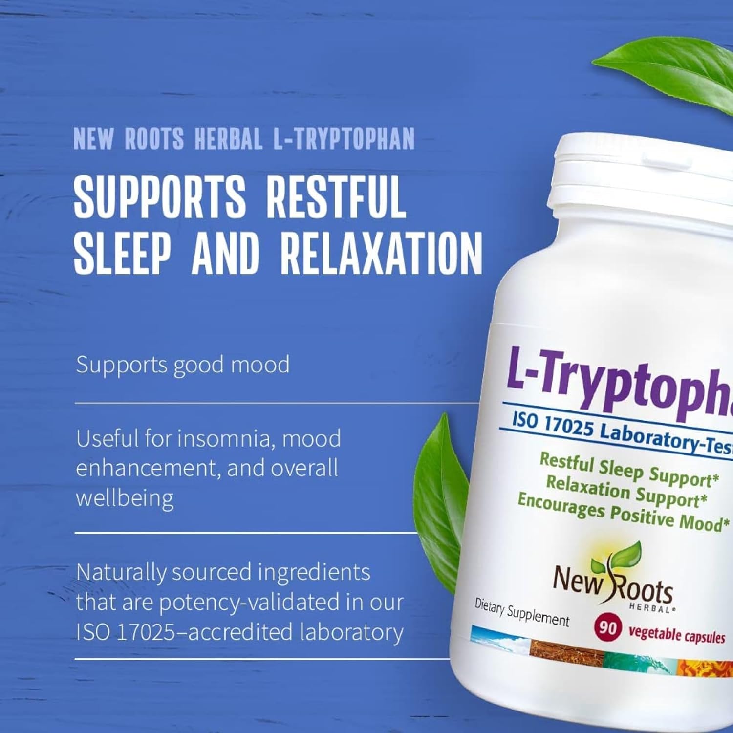 NEW ROOTS HERBAL, L-Tryptophan 220 mg (90 Veg Caps) | Essential Amino 