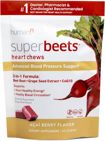 humanN SuperBeets Heart Chews Advanced - 3-in-1 Formula with Beetroot,