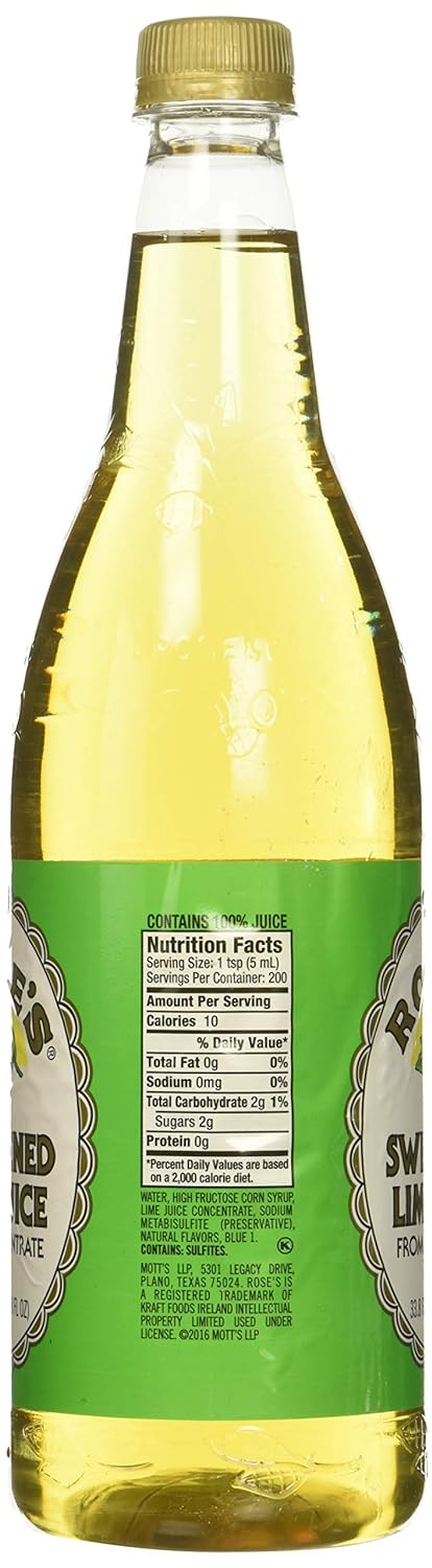 Rose?s Sweetened Lime Juice, 1 Liter (33.8 Fluid Ounces) Plastic Bottl