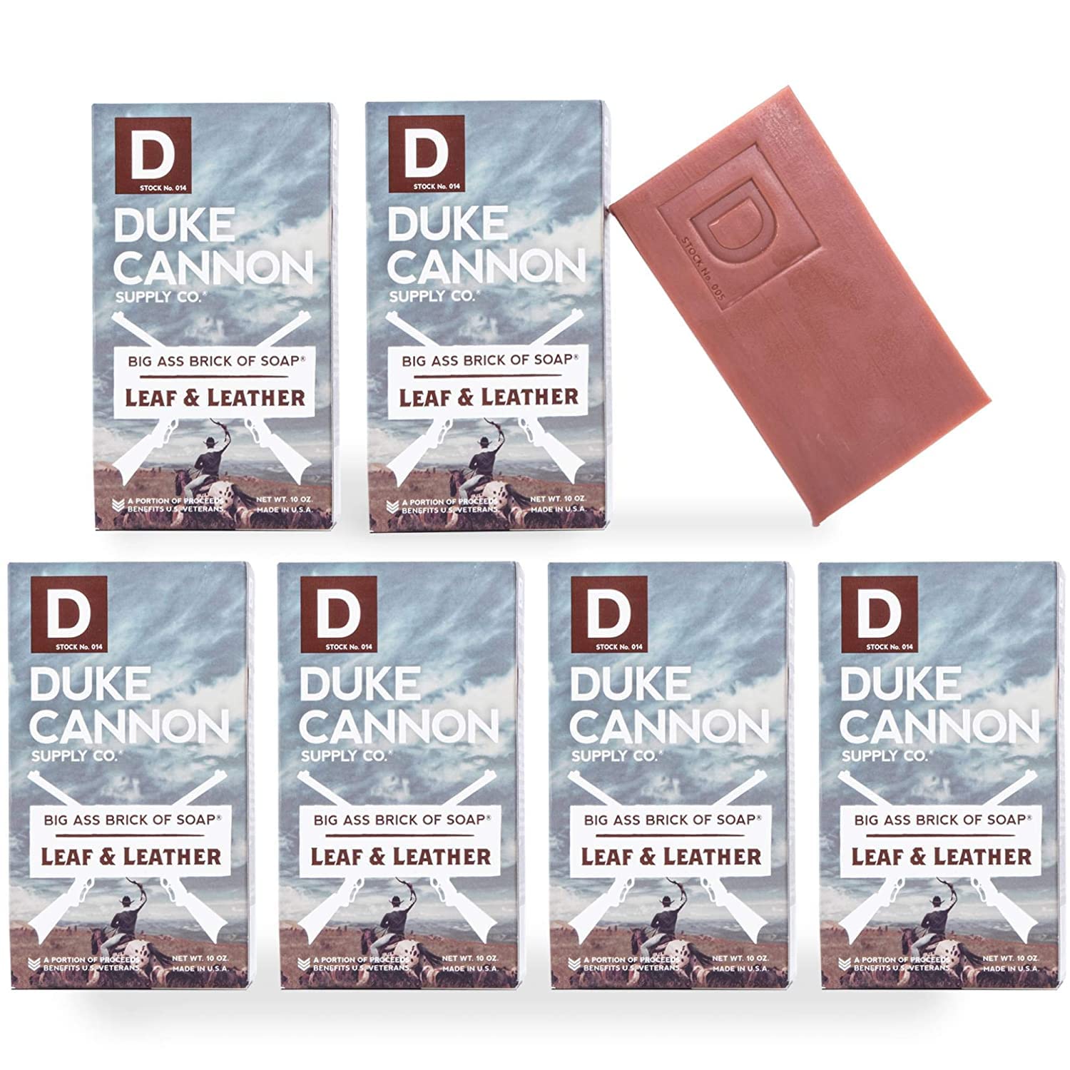 Duke Cannon Supply Co. Big Ass Brick of Soap Bar for Men Leaf + Leather (Amber & Woodsy Scent) Multi-Pack - Superior Grade, Extra Large, Masculine Scents, All Skin Types, Paraben-Free, 10  (6 Pack)