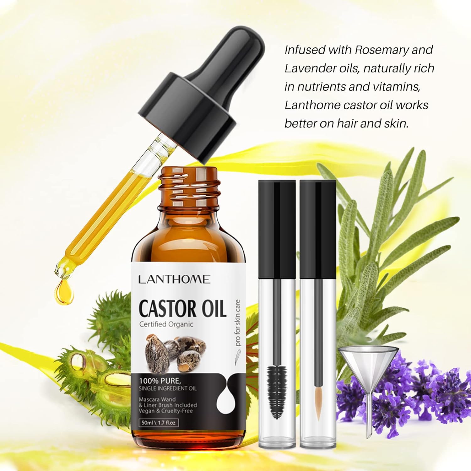  Lanthome Castor Oil for Eyelashes and Eyebrows, 1.7 fl.oz O