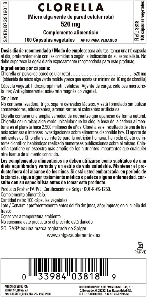 Solgar Chlorella, 100 Vegetable CapsulesFrustration-free Packaging