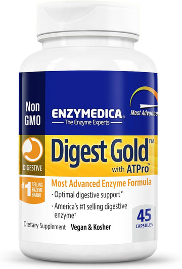 Enzymedica Digest Gold + ATPro, Maximum Strength Enzyme Formula, Prevents Bloating and Gas, 14 Key Enzymes Including Amy