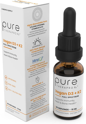 Pure Therapro Rx Vegan D3 + K2 Organic 100% Liposomal | 90 Servings |
