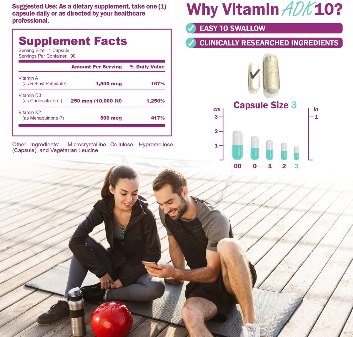  NatureGenX ADK 10 Supplement - Vitamins A, D3 and K2 - Pote