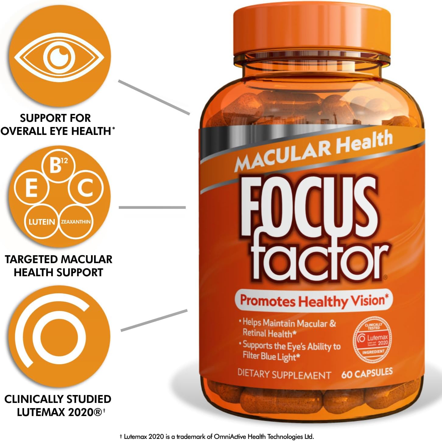 Focus Factor Macular Health Formula (60 Count) - Eye Vitamins for Macu