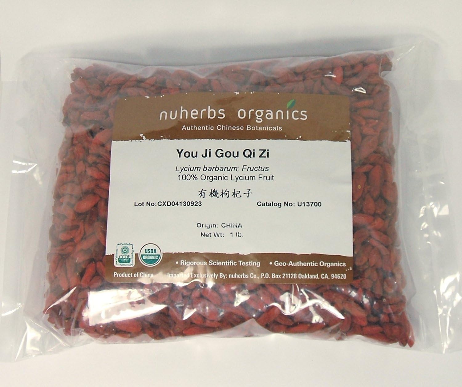 Lycium/Wolfberry Fruit (You Ji Gou Qi Zi) Nuherbs Organic, Whole 1lb