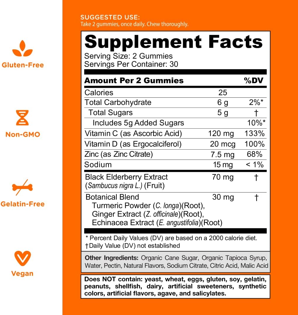 Goli Immune Vitamin Gummy - 60 Count - Elderberry, Vitamin C, D & Zinc